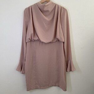 ASOS Mauve Pink Dress Open Slit Back Long Sleeve Demure High Neck Office Size 10